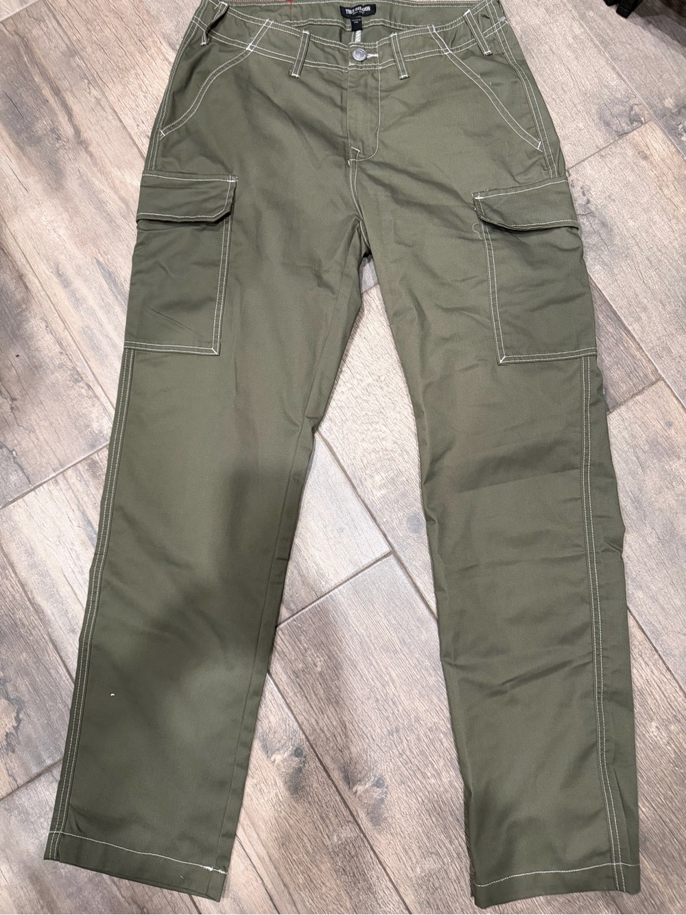 True Religion Olive Cargo Pants with Contrast Stitching